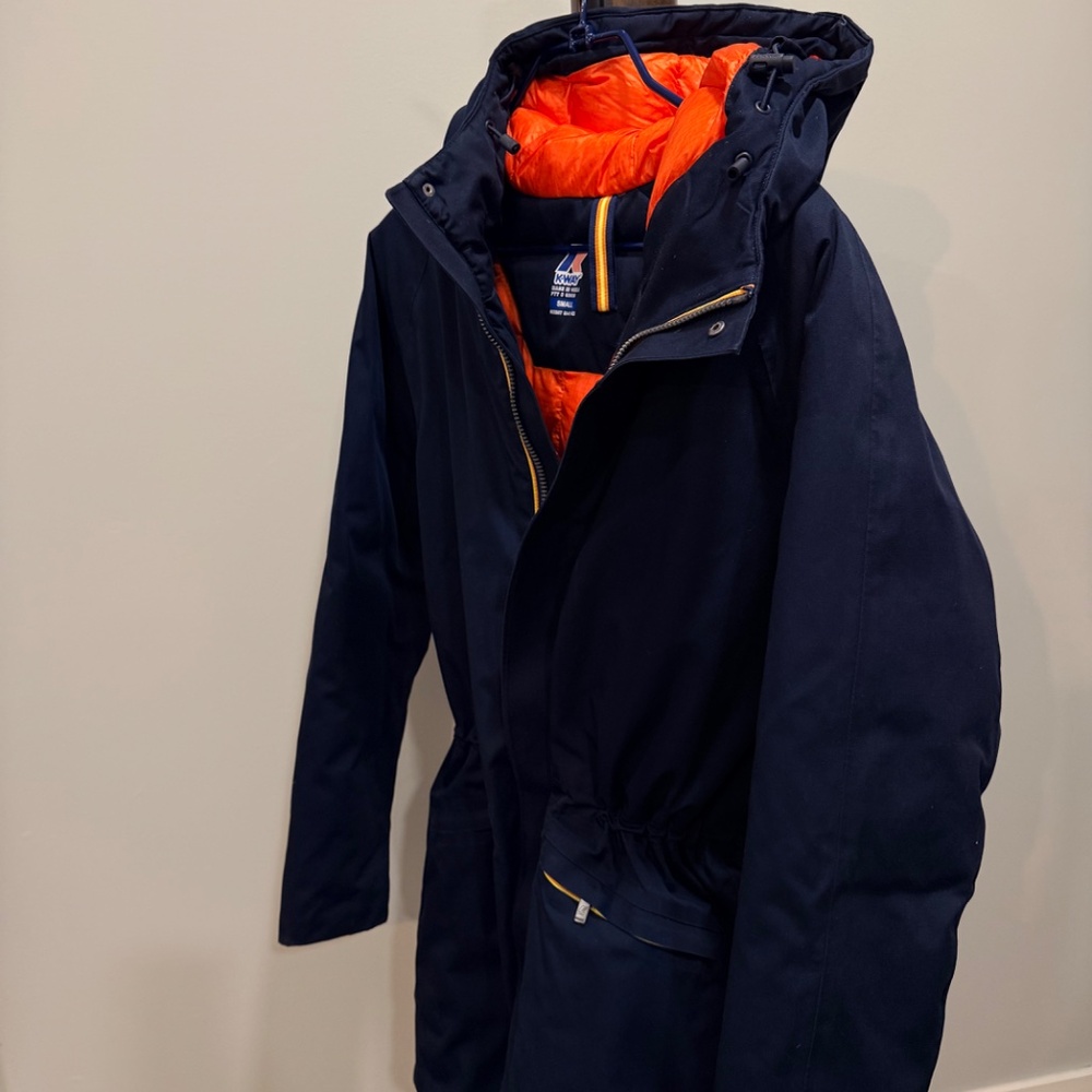 K-Way Jeremy Thermo Cotton Down Parka - Blue Depth - Men's Small- Italian Design